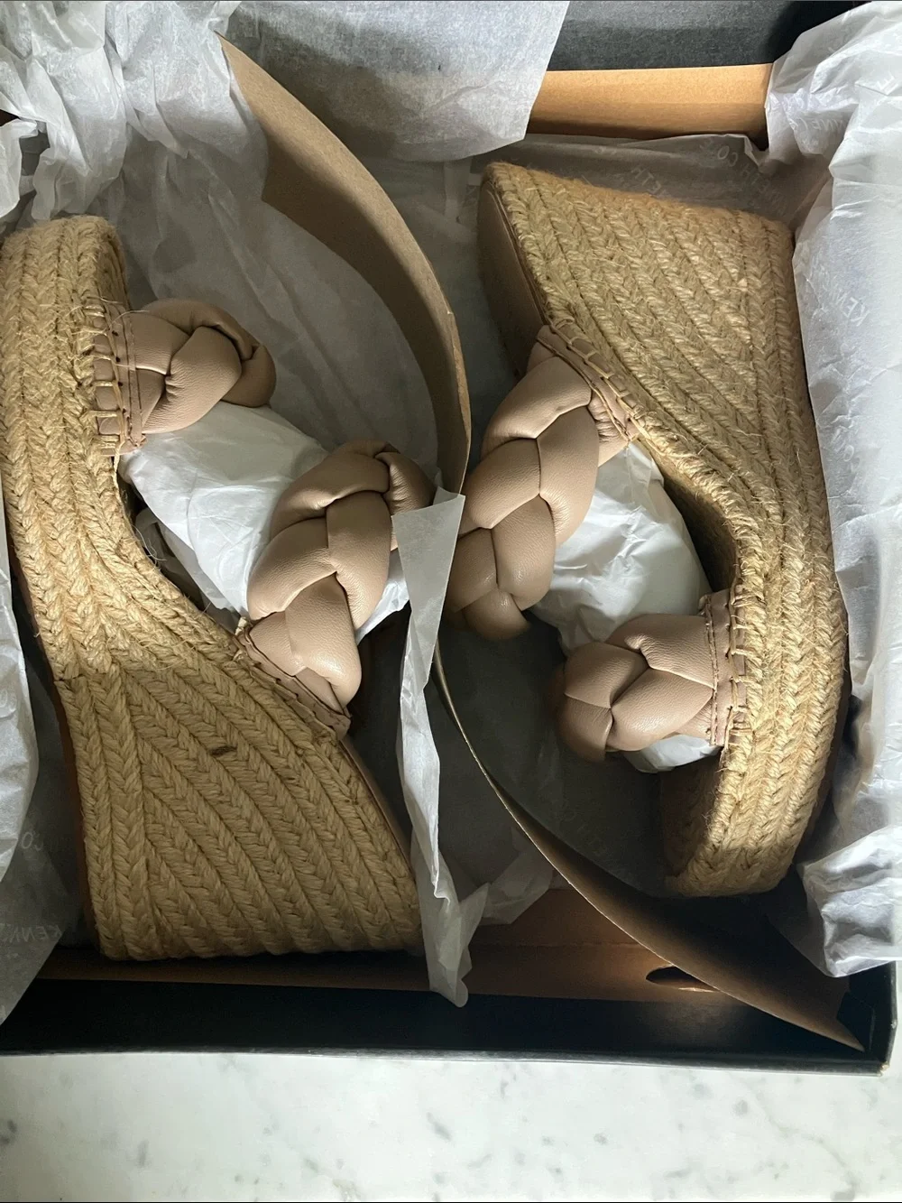 Kenneth Cole Braided Nude Espadrille Wedge Sandals